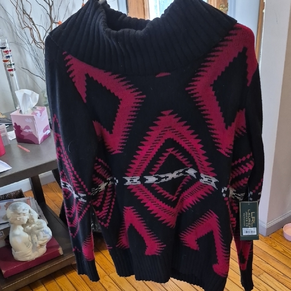 Lauren Ralph Lauren Black and Red Cowl Neck Sweater